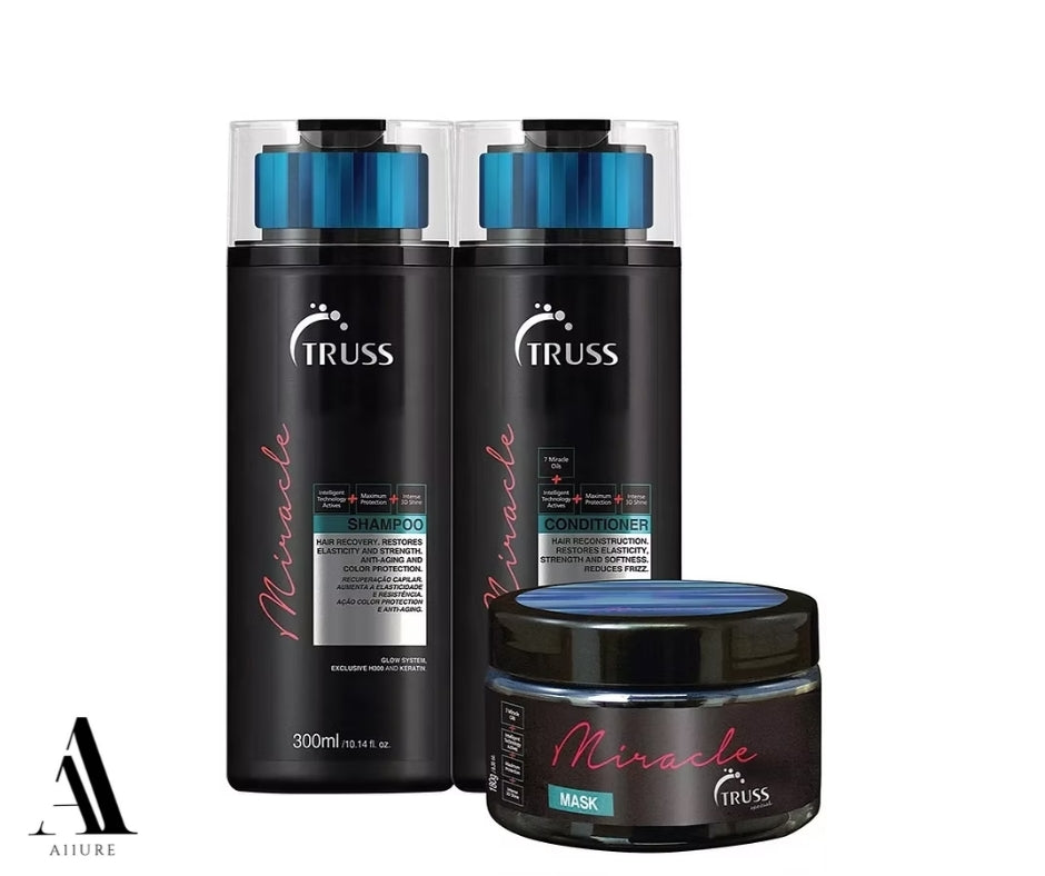 TRUSS Miracle Shampoo 10.14 Oz and Conditioner 10.14 Oz Set Bundle with Miracle 6.35oz. Hair Mask
