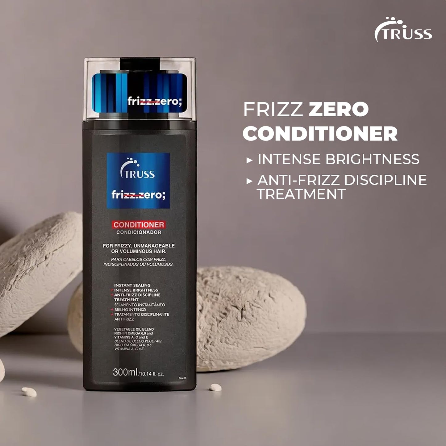 TRUSS Frizz Zero Conditioner - For Frizzy Hair - Anti Frizz, Anti Humidity Formula Protects Against Moisture While Providing Volume And Shine And Free Of Split Ends