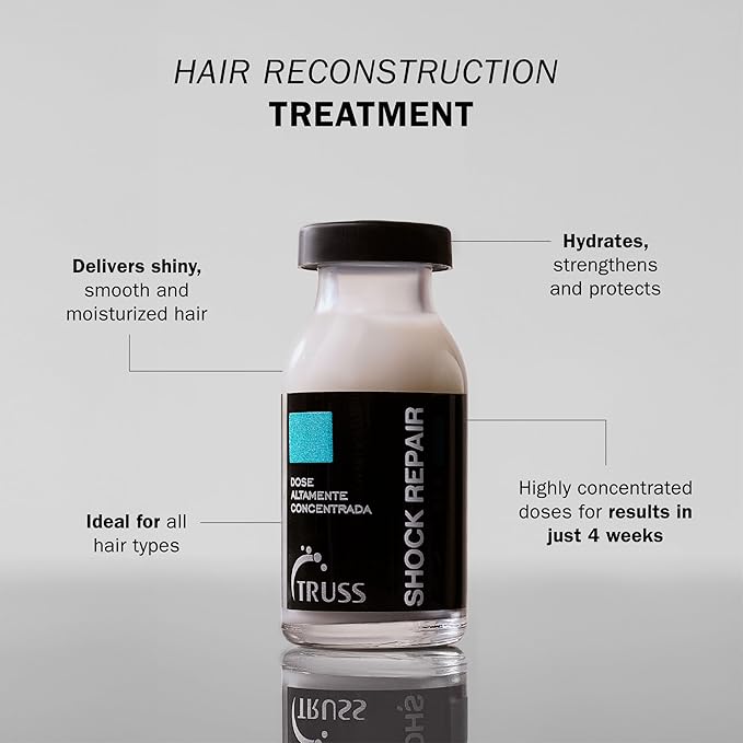 TRUSS Shock Repair - Damaged Hair Treatment Serum for Weekly Reconstruction + Ongoing Hair Repair - With Highly Concentrated Ampoules for Prime Hydration + Strength - (4 Week Supply)