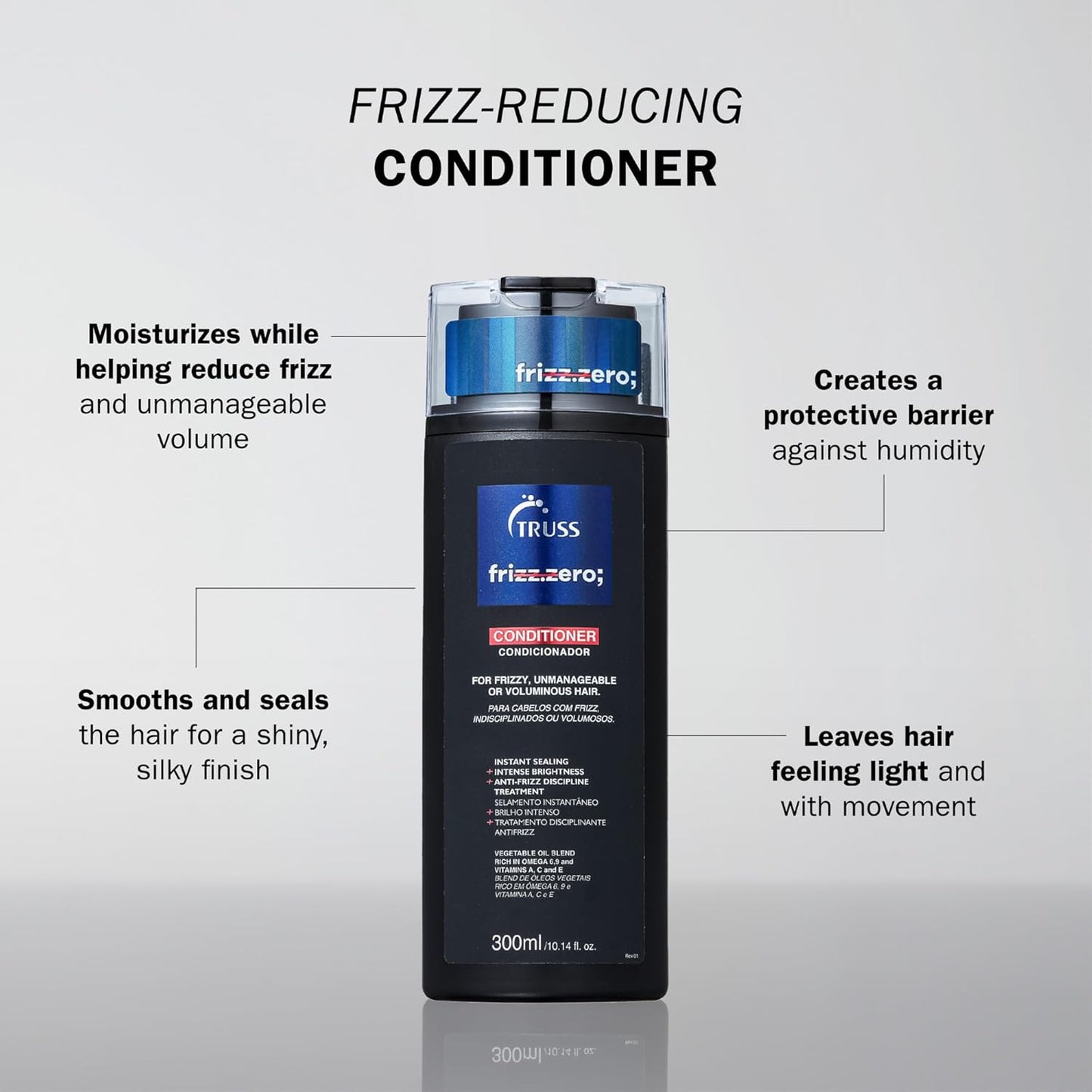 TRUSS Frizz Zero Conditioner - For Frizzy Hair - Anti Frizz, Anti Humidity Formula Protects Against Moisture While Providing Volume And Shine And Free Of Split Ends