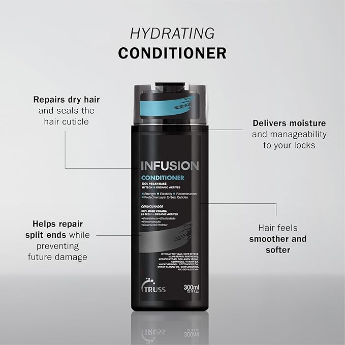 TRUSS Infusion Hair Conditioner - Restorative, Detangling Conditioner for Dry Hair - Softens, Hydrates and Delivers Strong Split End Repair - 100% Vegan Formula + Color-Safe (10.4 fl oz / 300 ml)