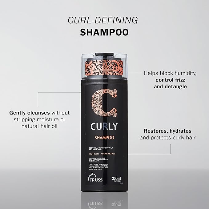 Truss Curly Shampoo - Gentle Cleansing for Defined, Detangled, Frizz-Controlled Wavy and Curly Hair with Softness, Moisture Balance and Conditioning