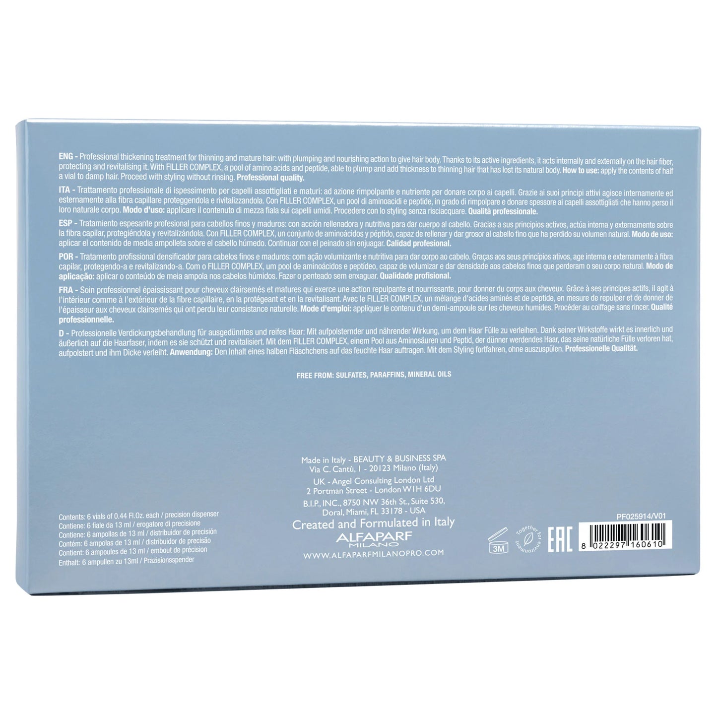 Alfaparf Milano Density Thickening Lotion  6 Vials - 13 ml / 0.44 fl. oz. each