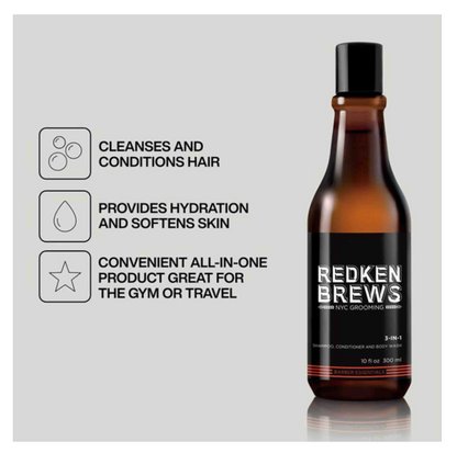 REDKEN Brews 3-in-1 Shampoo, Conditioner & Body Wash For Men